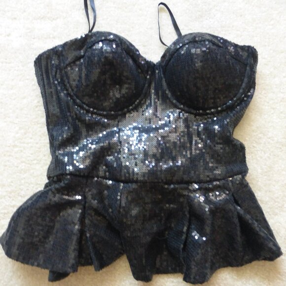 BEBE black shiny sequins peplum tube top - Picture 8 of 8